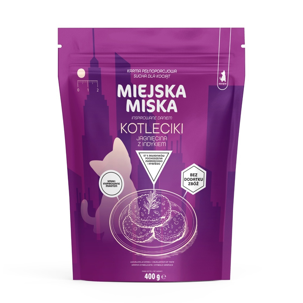 Miejska Miska Gaczoo Kotleciki Jagnięcina Karma Sucha dla Kociąt 400g XS/S
